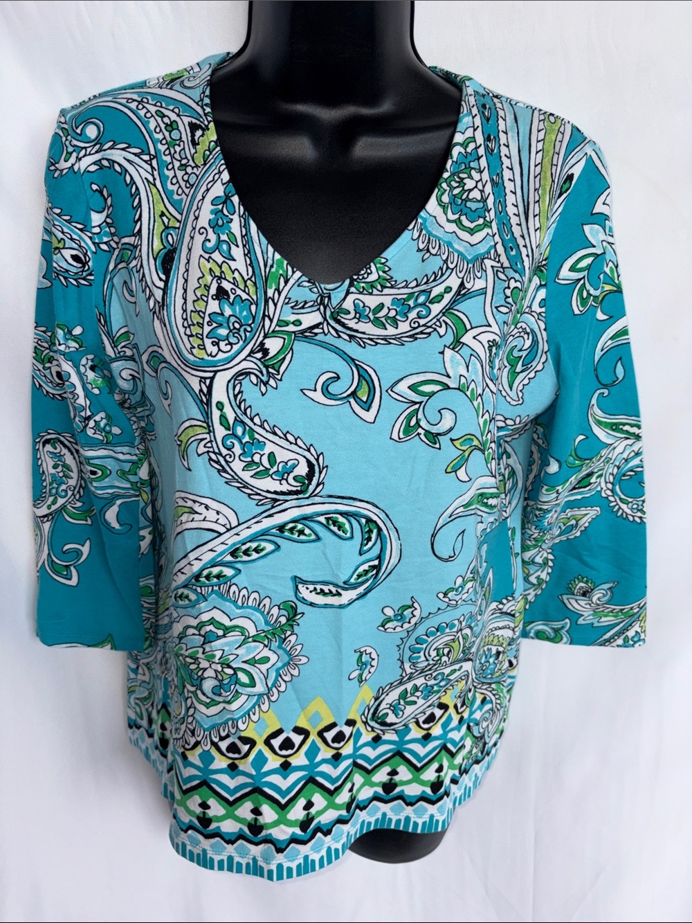 Chico's Turquoise paisley pullover tunic size 0 or S/4, 18” PTP, 23” L